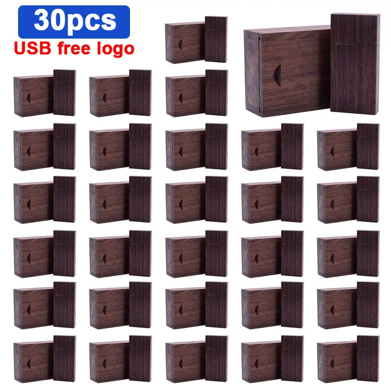 (30pcs/lot custom logo) customer LOGO  wooden+Box pendrive 16GB 32GB 64GB USB Flash Drive photography gifts usb 2.0 flash drive USB Flash Drives