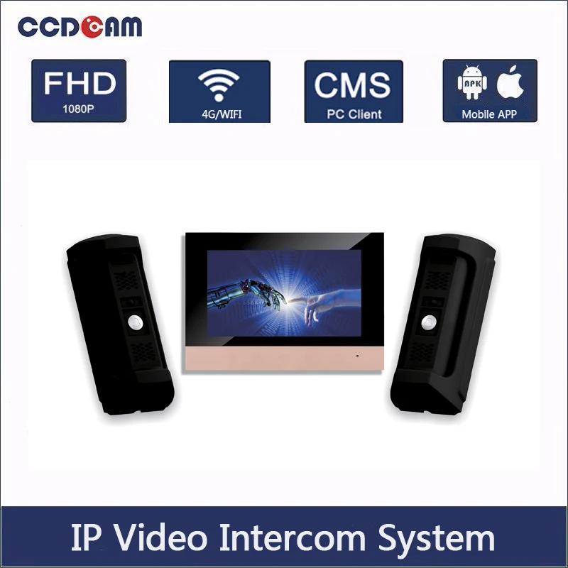 

1 IP Video Intercom indoor master station + 2 IP Video Intercom WaterProof Vandal-Resistant Door Bell Station Intercom Kit