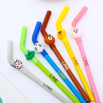 

Korean Cute Animal Straw Gel Pen Blue Ink Animal Cat Frog Rabbit Duck Rabbit Kawaii Cute Stationery School Office Thing Material