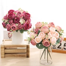 Artificial 7 cabeza falso Planta flores persa Bouquet de rosas para boda regalo de día de San Valentín de comedor mesa de comedor casa dormitorio Decoración