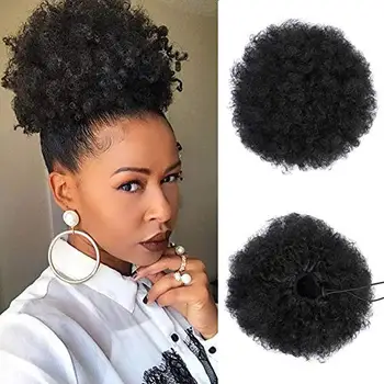 

Ponytail Puff Bun Afro Curly Hair Bun High Drawstring Short Afro Pony Tail Clip in on Synthetic