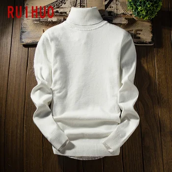 

RUIHUO Solid Knitted Sweater Men Clothing Pull Sweaters Winter Men Clothes Pullover Mens Coat 2020 Autumn Winter New M-3XL