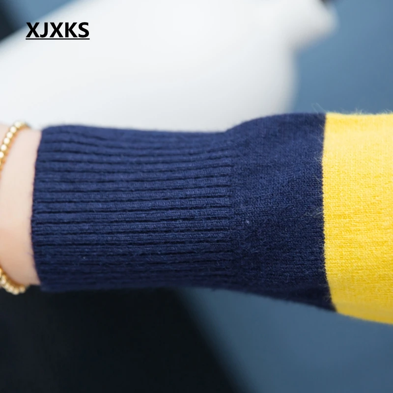XJXKS Sueters De Mujer Moda Повседневный полосатый шерстяной свитер женский однобортный длинный рукав женский вязаный кардиган