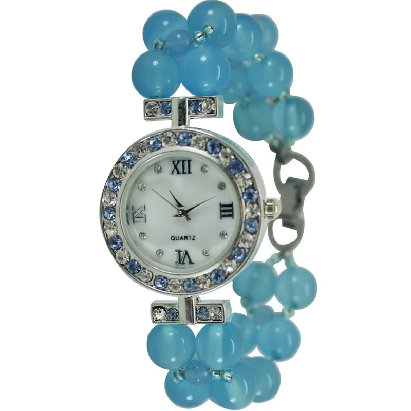 

Novelty Women Quartz Wrist Watch Wristwatch for Girls Students Gifts Nature Blue Chalcedony Jewelry