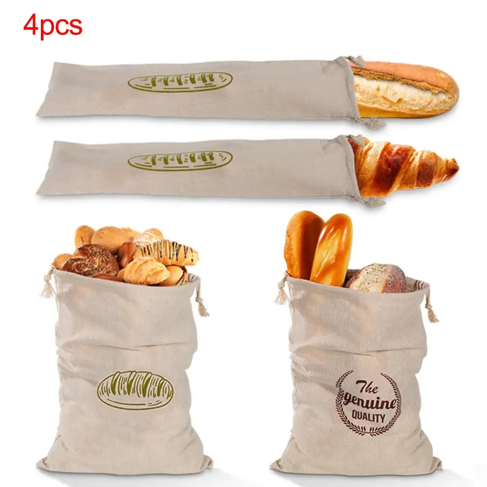 Natural Linen Bread Bag Reusable Baguette Drawstring Pouch Bagel Bun Storage Sack Home Food Container Bags | Дом и сад