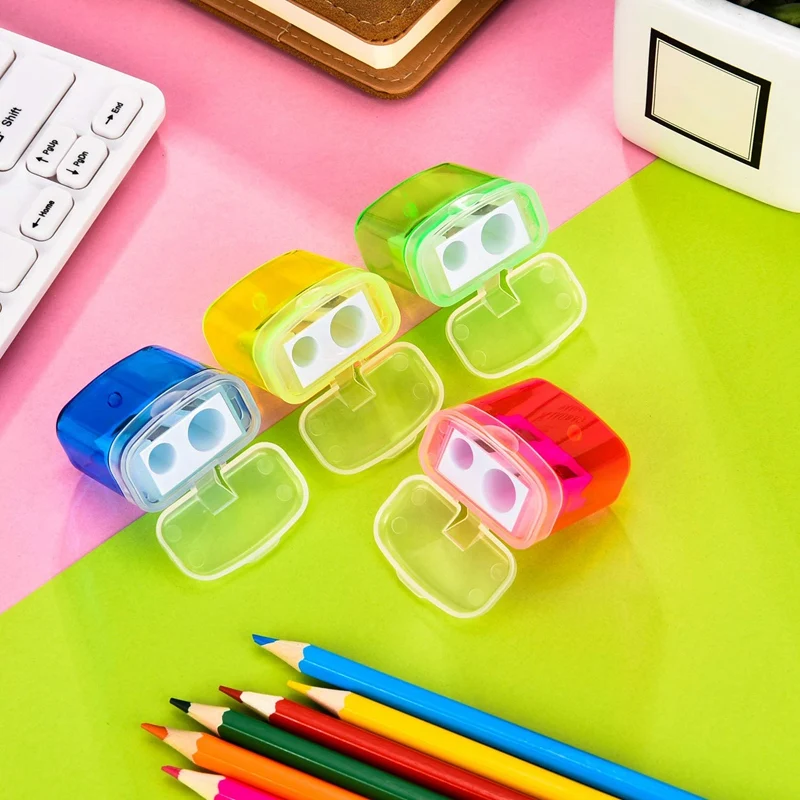 

PPYY NEW -Dual Hole Pencil Sharpener Manual Pencil Sharpeners with Lid for School Home Office Using (24 Pieces)