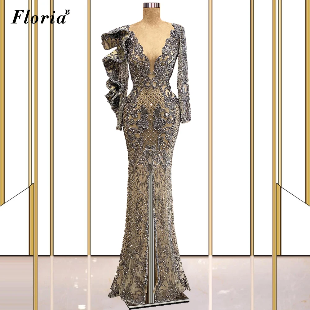 

Женское вечернее платье с бусинами, Эксклюзивное платье с длинным рукавом и кристаллами, ручной работы, 2022