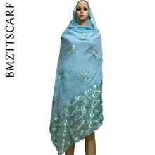 Новая африканская Женская шаль, мусульманский женский шарф с вышивкой, хлопковый сетчатый кружевной шарф с вышивкой для шалей BM477