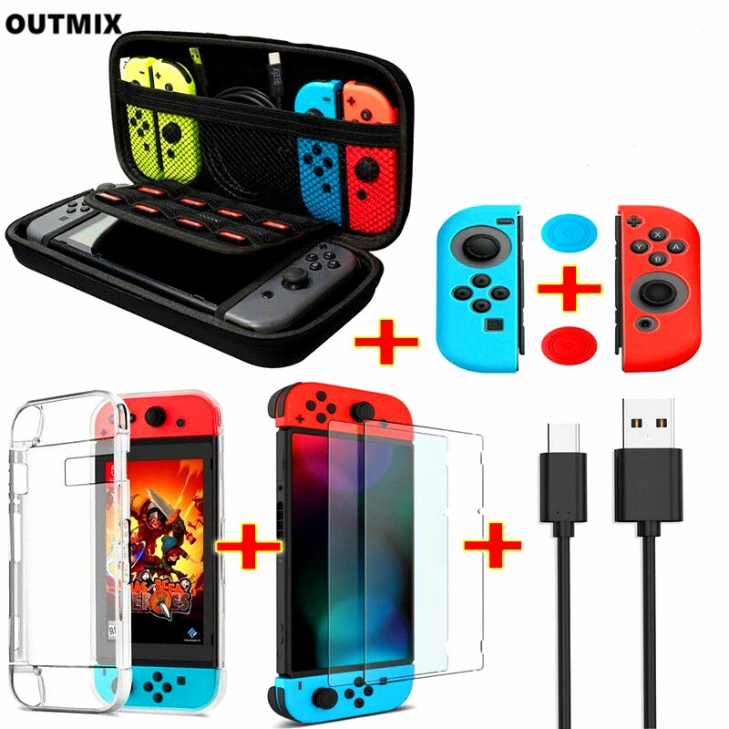 

OUTMX 6 In 1 Detachable Crystal PC Transparent Case For Switch NS NX Cases Hard Clear Back Cover Shell Coque Ultra Thin Bag