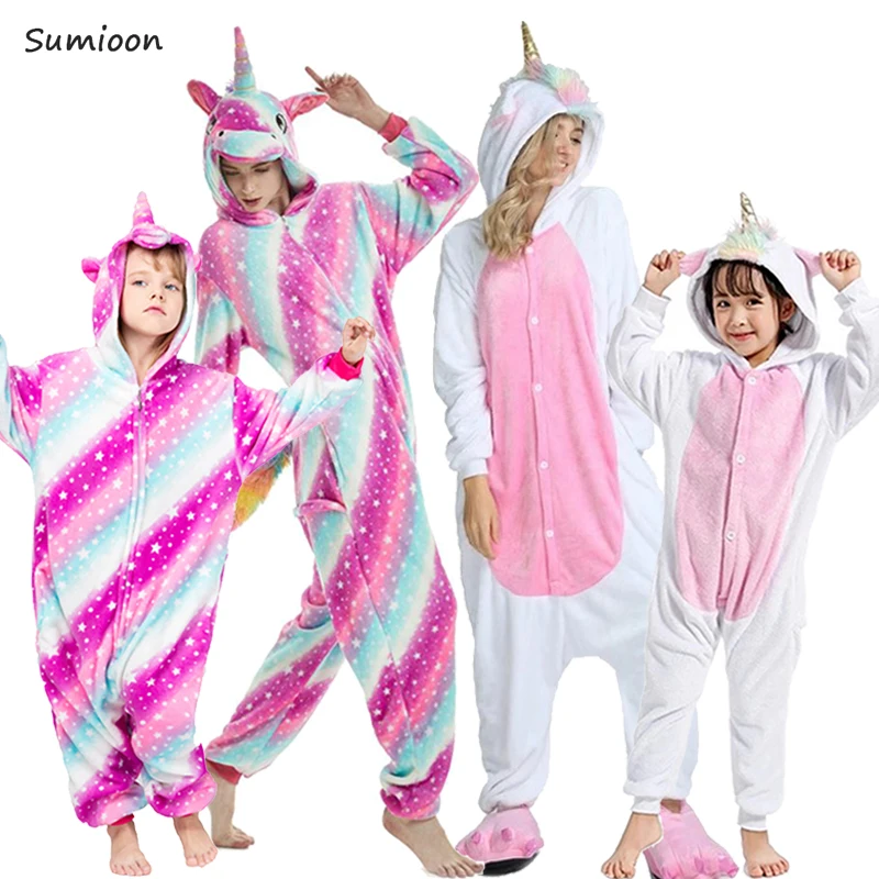 Кигуруми Единорог пижамы Зимние Животные волк панда Onesie Дети пижамы для женщин взрослых Пижама для маленьких девочек мальчиков Комбинезон Комбинезоны