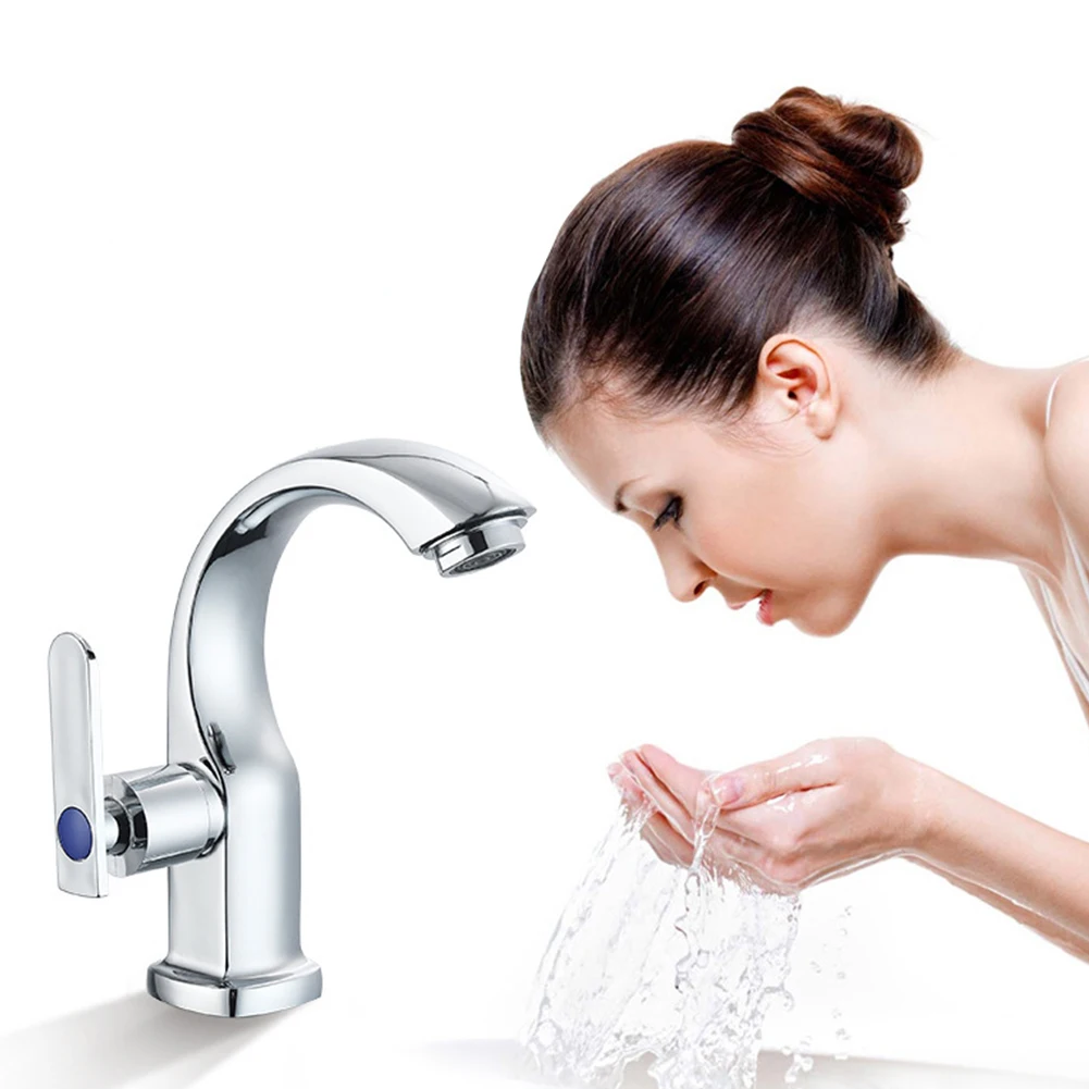 

Swan Neck Kitchen Easy Install Accessories Saving Water Cold Water Bathroom Sink Faucet Modern Plating Durable Basin Home Tap