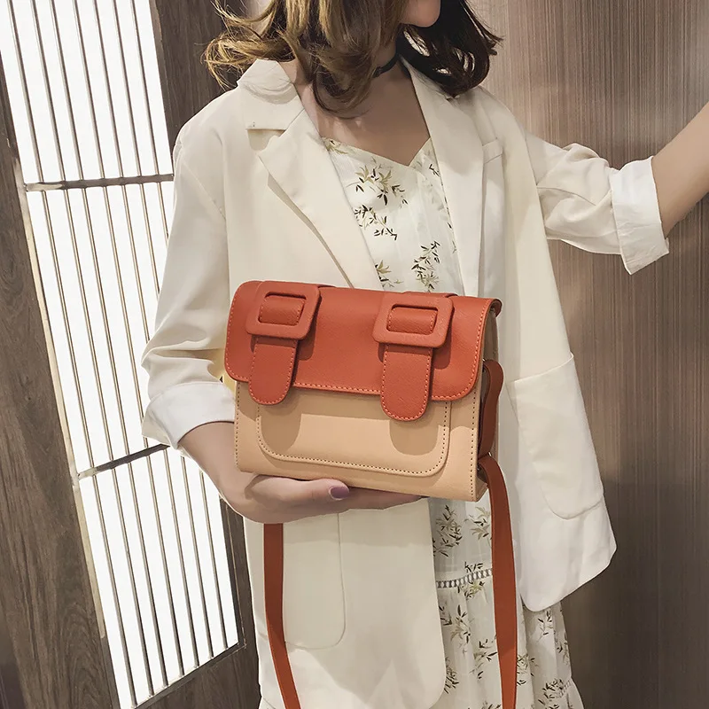 

New Colour-Coloured Stereo Square Bag, British Wind Double Belt, Single Shoulder and Oblique Crossing Women's Bag, 2019