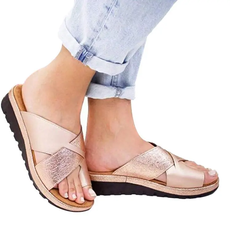 

Europe And America Sandals Women's 2020 New Style Large Size Flat Toe Covering Slippers WOMEN'S Beach Shoes