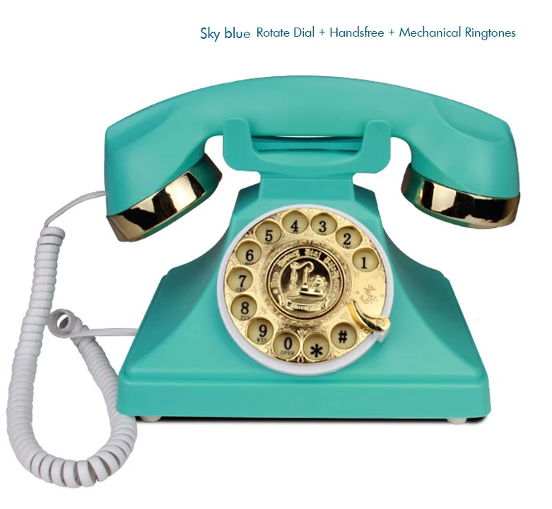 Телефон с поворотным циферблатом, ретро стационарные телефоны с классическим металлическим колокольчиком, проводной телефон с динамиком и определителем Номера для домашнего офиса - Цвет: E