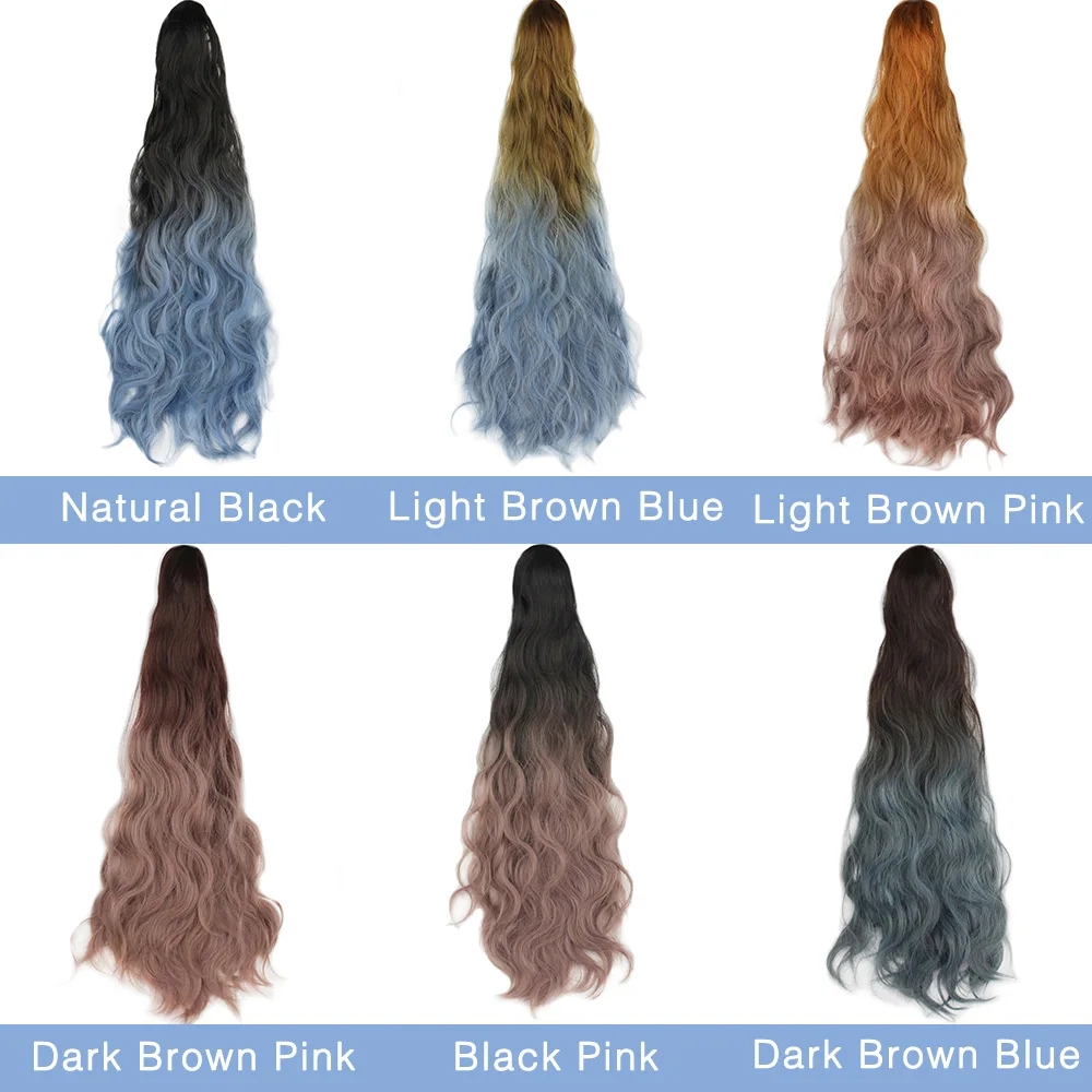 Pageup, Женские синтетические волосы, длинные волнистые, конский хвост, Омбре, конский хвост, коготь, на заколках, для наращивания волос, мини, тип захвата, черный, синий, лента для волос