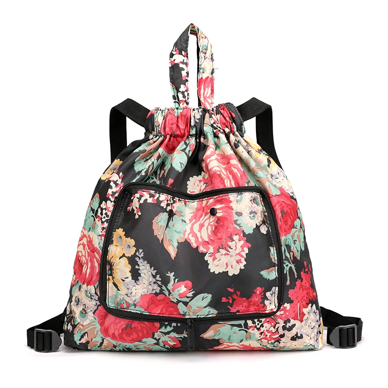 Foldable Floral Waterproof String Backpack For Gym Workout Outdoor Running Travel School Eco Friendly Shopping Bags With Zipper 9