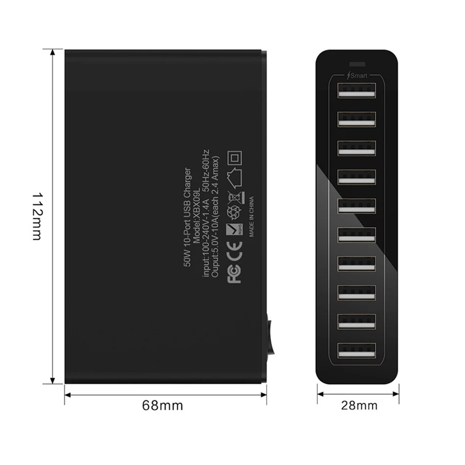 Tquq-carregador multiportas com 10 portas, 60w, usb,