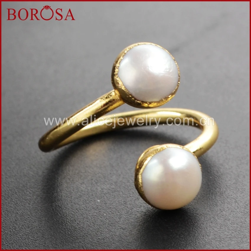BOROSA 1 шт. жемчужное кольцо позолоченное модное кольцо с натуральным белым жемчугом женское регулируемое Ювелирное кольцо с жемчугом обручальное кольцо G1097