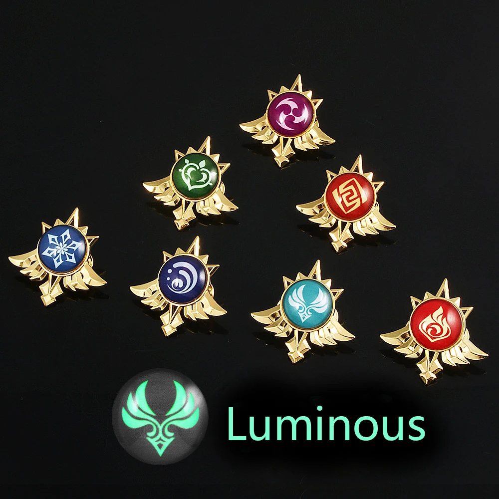 Game Genshin Impact Eyes Of God Mondstadt Pins Brooches Luminous 7 Element Kawaii Cosplay Badges