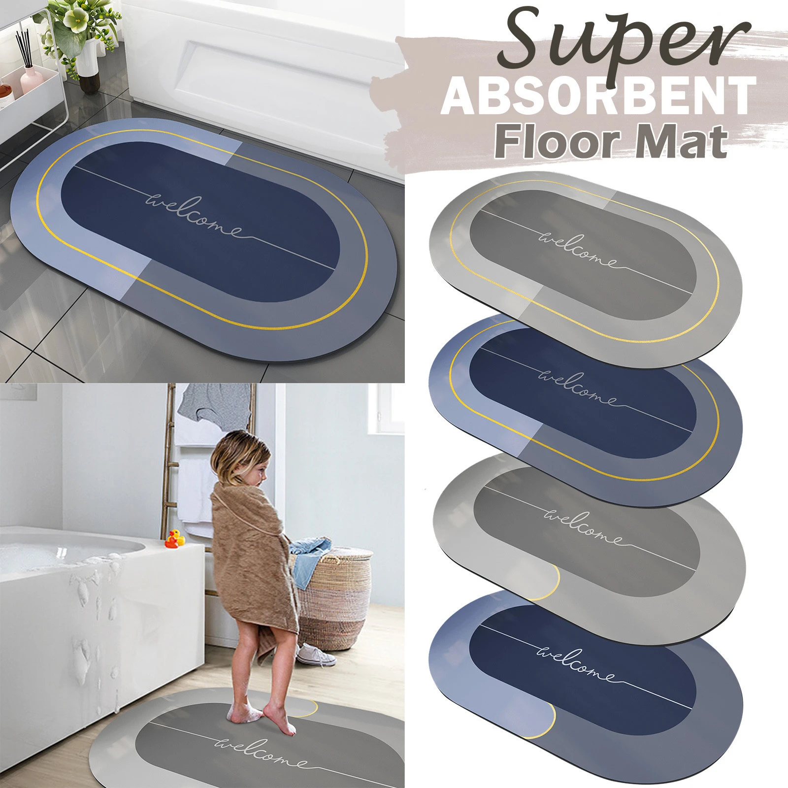 Bath Mat Super Absorbent Bathroom Mats Quick Drying Carpet Modern