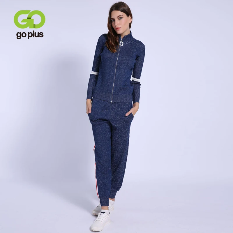 

GOPLUS Women's Tracksuit Two Piece Set Knitted Sports Suit Pant Sweater Clothing for Women Conjunto Feminino Ropa Mujer C8333