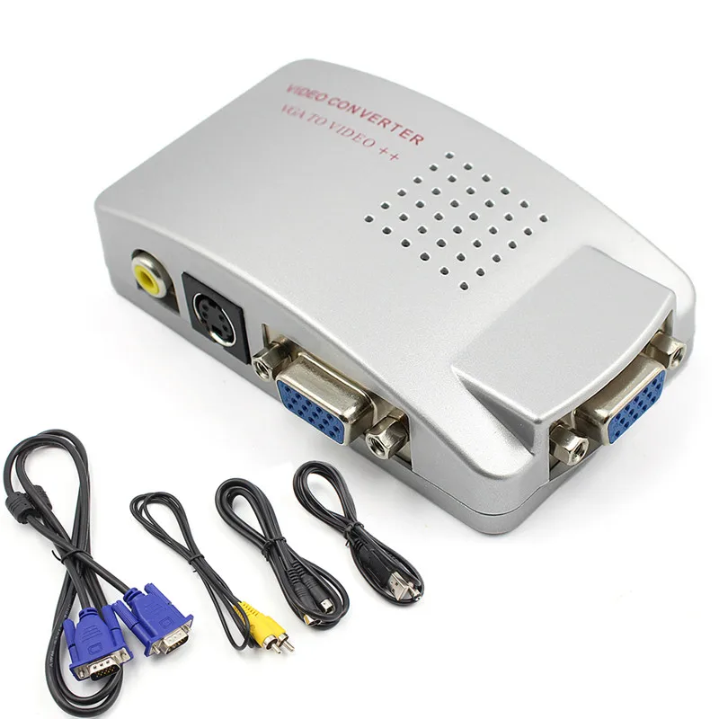 Универсальный ПК конвертер коробка VGA к ТВ AV RCA адаптер сигнала видео