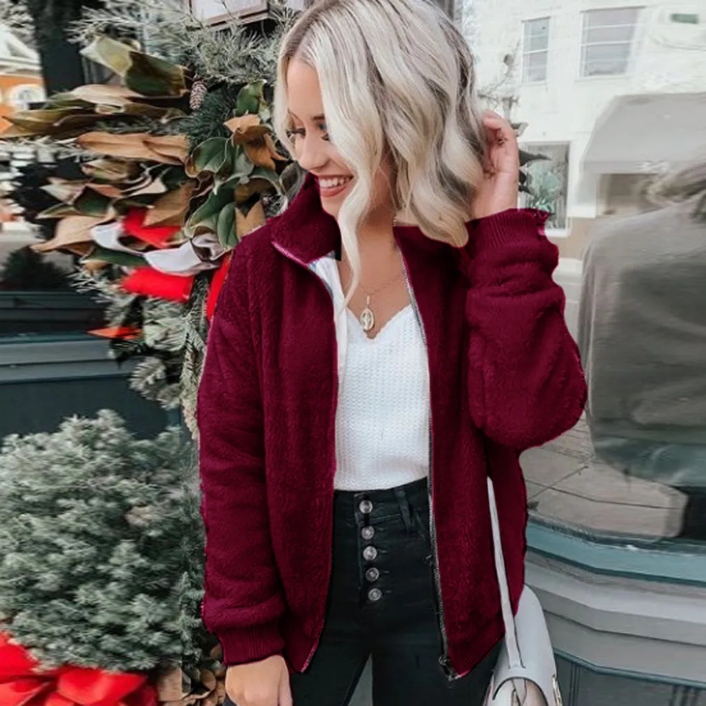 

Fashion Women Warm Fluffy Sweatshirt Winter Zipper Casual Ovas Mulheres Hoodies ZIPPER Inverno Da Menina Fofo Outwear Coat
