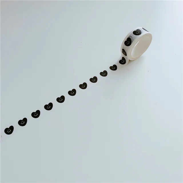 Ins Bear Black White Love Heart Decorative Adhesive Tape Masking Washi Tape Diy Scrapbooking Sticker Label Japanese Stationery 1Pc D
