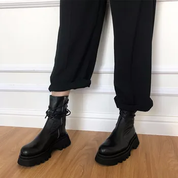 baratas Senhoras Botas De Combate Da Motocicleta Do Vintage Botas De Outono Do Exército Punk Goth Botas Femininas Biker Couro Pu Botas Curtas Bota Feminina