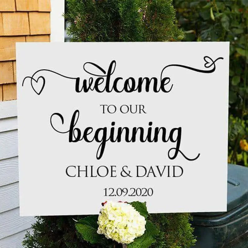 

Personalised Name For Bride And Groom Name Sticker Welcome To Our Beginning Quote Decal Vinyl Wedding Sign Mirror Art Decor