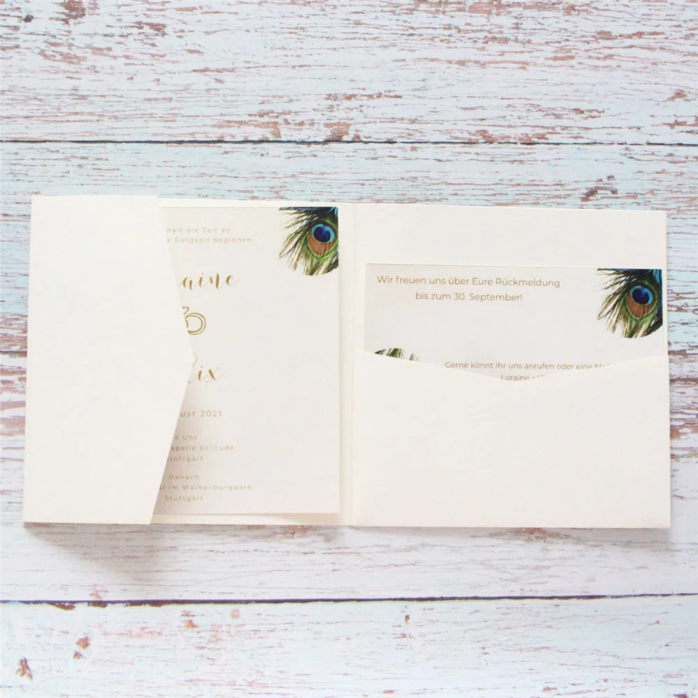 Wedding Invitations Tri-Fold Pocket Save The Day RSVP Invites Personalized Text Printing Pearl Craft Paper Multi Colors