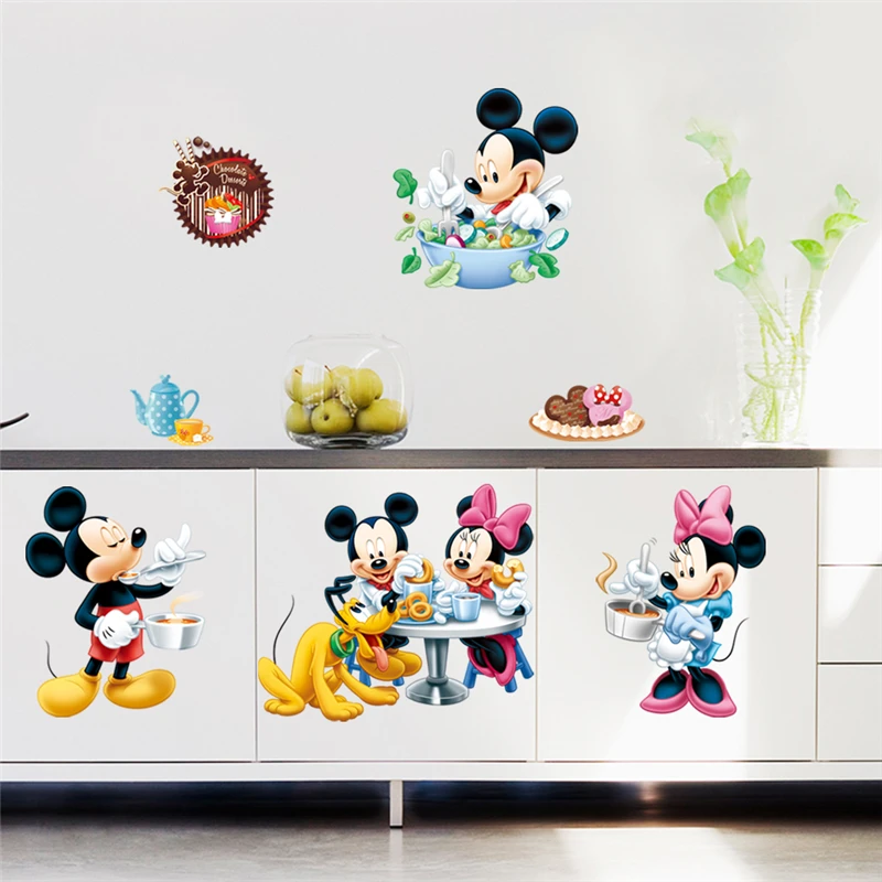 Disney Mickey Minnie Mouse Pluto Cooking Wall Stickers Home Decor Living Room Cartoon Wall Decals Pvc Mural Art Diy Posters