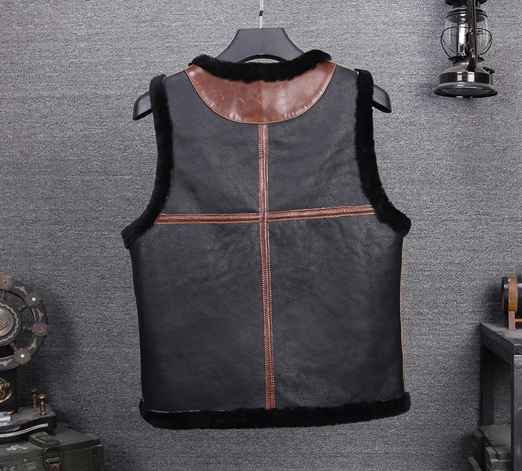 Black Men Keep Warm Slim Fit Genuine Shearling Vest Plus Size XXXL Autumn Casual Russian Leather Vest