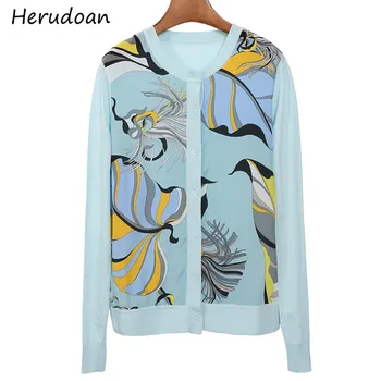 

Herudoan Autumn Fashion Long Sleeve Knitted Tops Women O-Neck Printed Designer Vintage Ladies Elegant Cardigans Wool Sweater