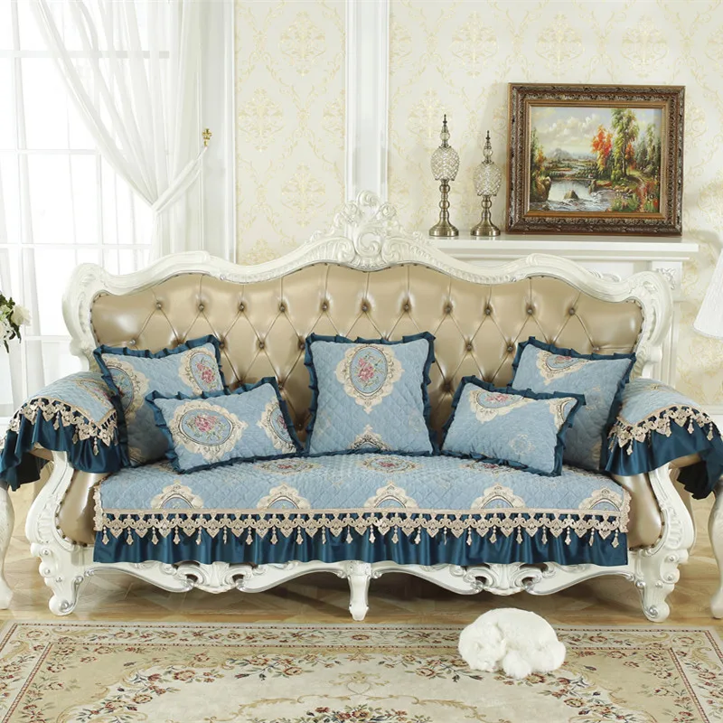 blue Чехол для дивана, кружевной, нескользящий, шенилловая овечья шерсть, кашемир, жаккард, чехлы для дивана, cama, чехлы для мебели для гостиной, секционные - Цвет: blue
