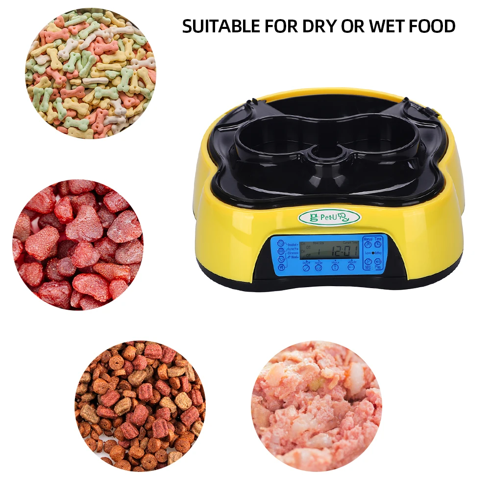 

Automatic Pet Feeder Food Water Dispenser with Voice Recording Remind Timer Programmable Portion Control for Dogs Cats