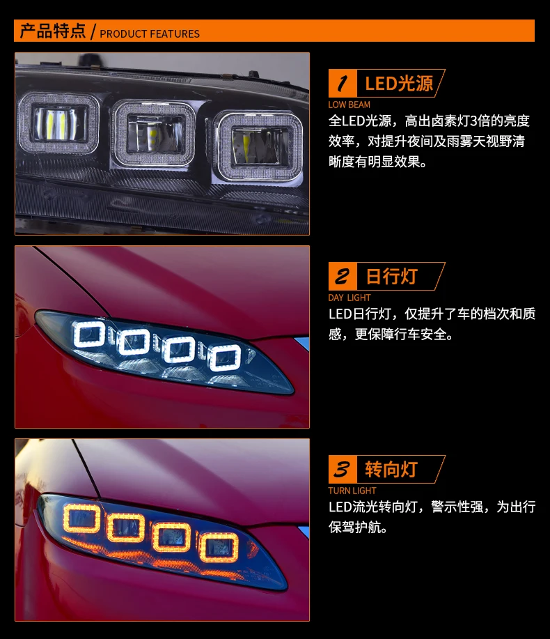 Автомобильный Стайлинг для Mazda 6, полный светодиодный фонарь 2004-, мазда 6, СВЕТОДИОДНЫЙ DRL светодиодный фонарь дальнего ближнего света с динамическим поворотным сигналом