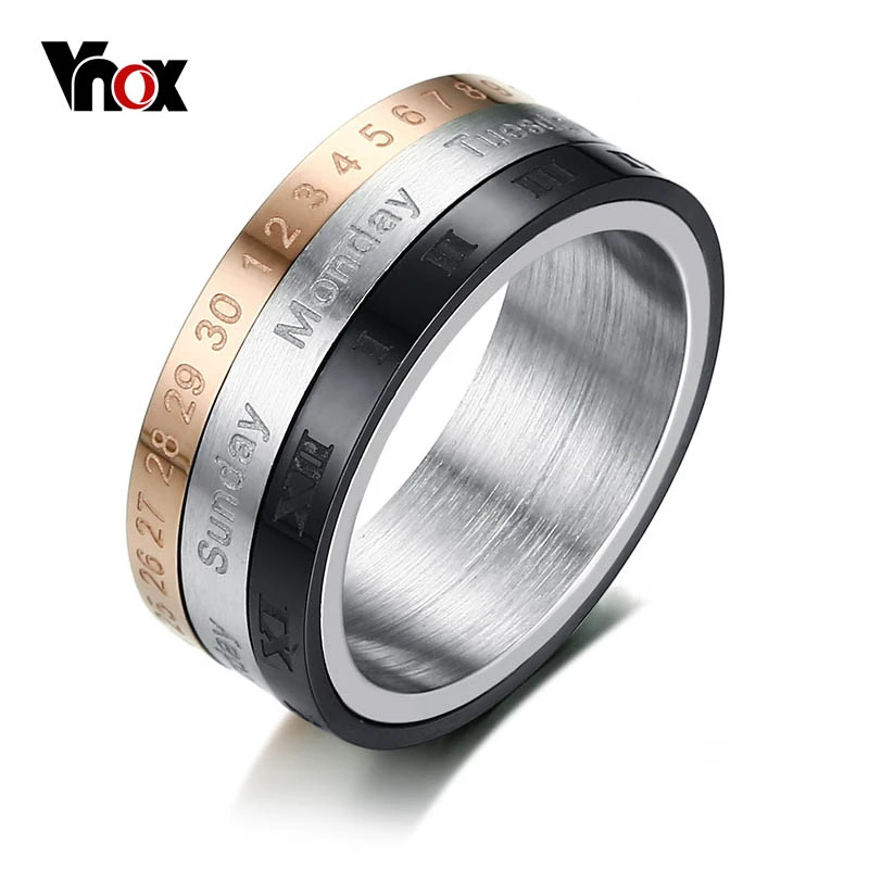 Мужское кольцо Спиннер с календарем из нержавеющей стали|roman numeral ring|jewelry stainless