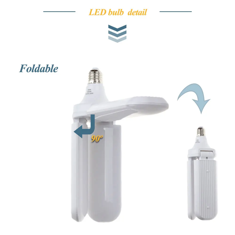 E27 LED Bulb Fan Blade Lamp Foldable 45W Angle Adjustable Chandelier Super Bright Indoor Ceiling Light  for Home Garage Lighting