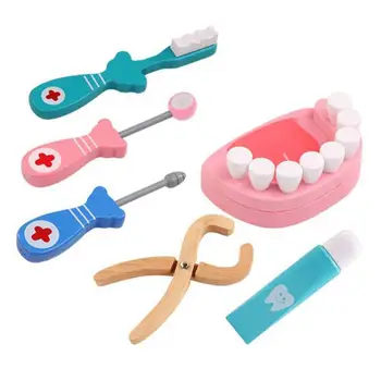 

6pcs Kit Wood Doctor Role Play Game Simulation Dentist Children Kids Lotus Other Abilities Interactive Emotion Puzzle Toys