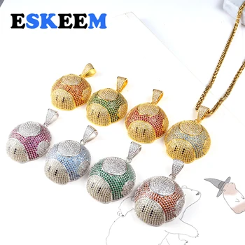 

Eskeem Hip Hop Jewelry Game Character Super Mario Mushroom Pendant Necklace 4 Colors AAA Cubic Zirconia Pendant