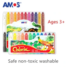 Amos CRX5PC12 премиум шелковистые Набор цветных мелков 6/12/24/36 Цвета безопасная моющаяся для детей в возрасте от 3 лет+ поворотный дизайн канцелярских принадлежностей