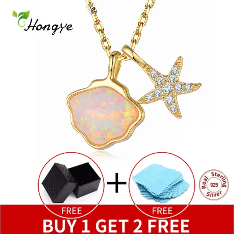 

Hongye Starfish Shape Necklace 925 Sterling Silver AAA Zircons Trendy Collier Fine For Femmes Girls Pendants Party Birthday 2020