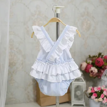

Summer Baby Girl Romper White blue Sleeve Turkey baby soft clothing Infant Romper Toddler Cltohing Birthday Gift