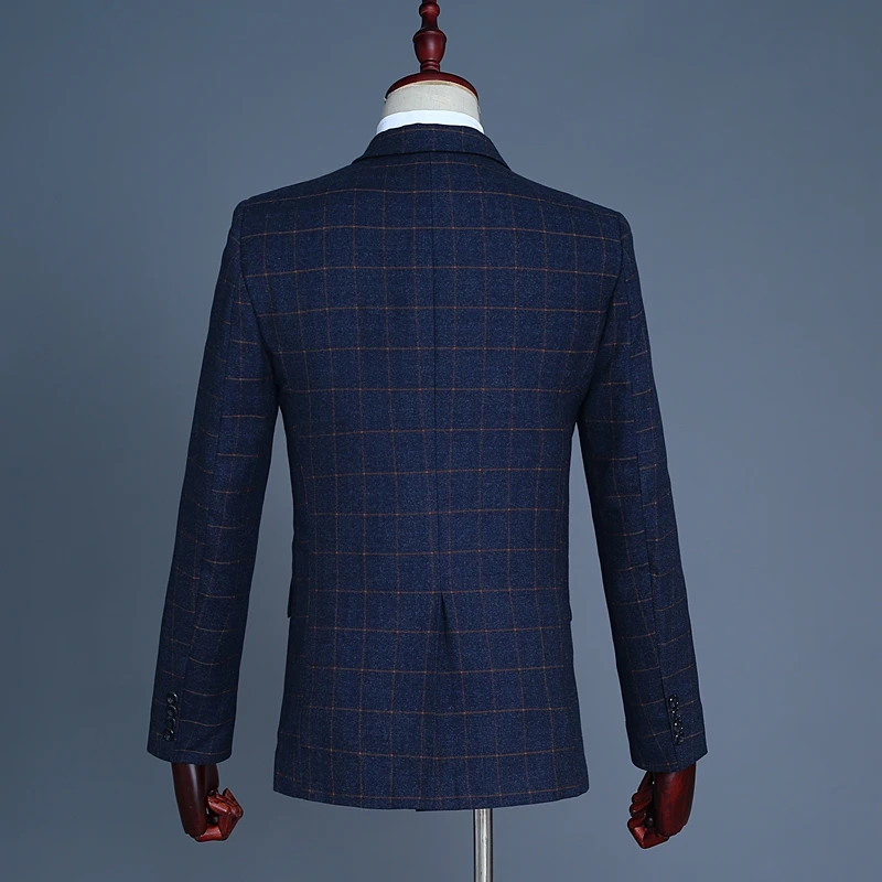 Fashion boutique lattice business men's suit set men's formal wear has a gap lapels wedding party costume(coat+ pants+ vest