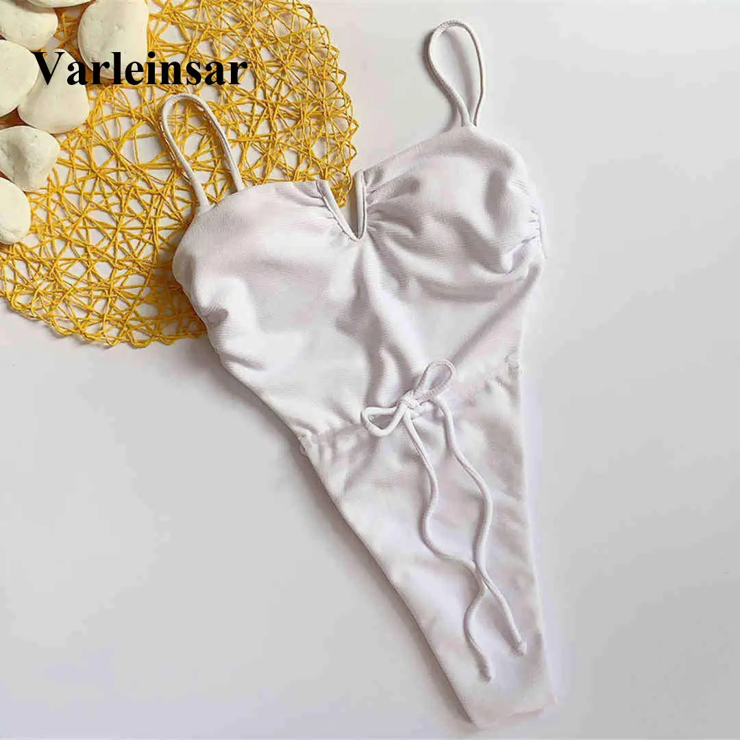 Сексуальный цельный купальник с высокой посадкой, женская одежда для плавания, женский купальник, бандо, ребристый купальник, одежда для плавания V1659