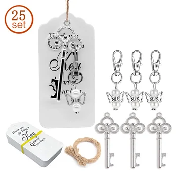 

25PCS/Set Key Bottle Opener with Angel Keychain Pendant CharmsBaby Shower Wedding Banquet Party Favor Decoration Small Gift