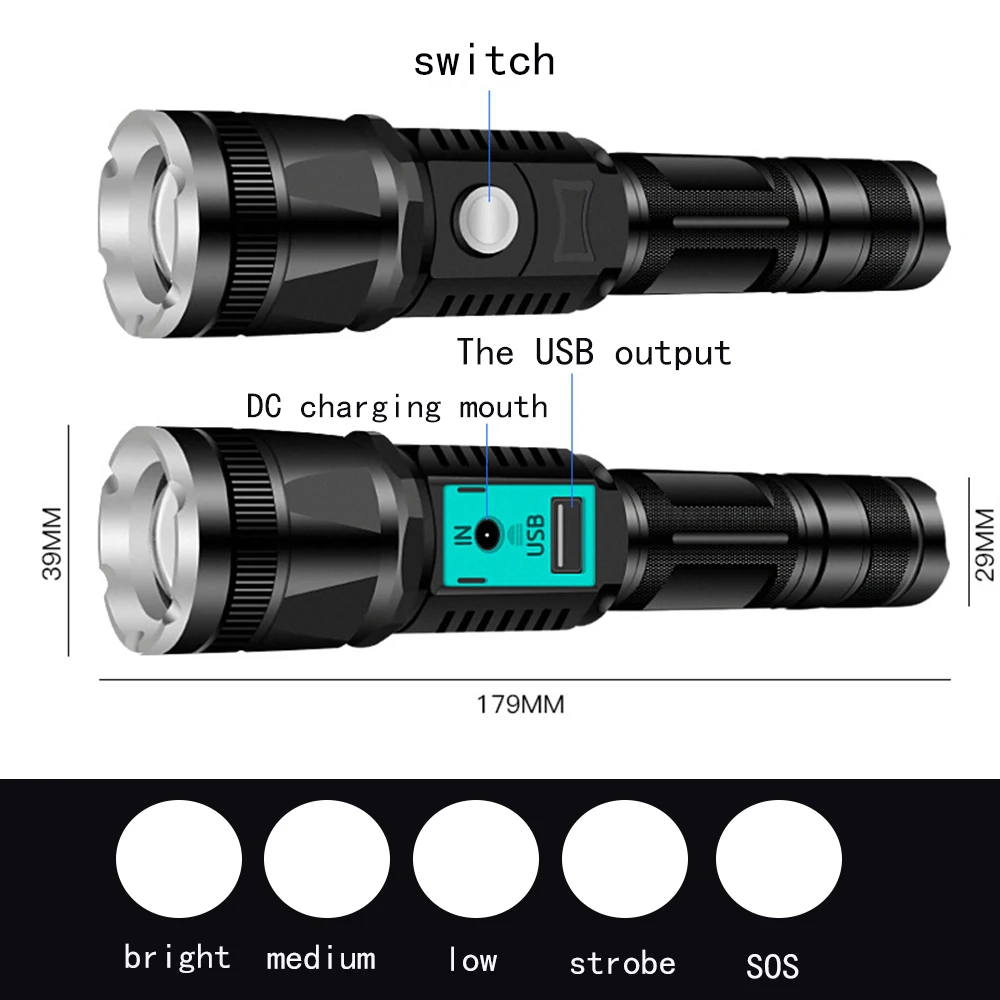 Супер яркий фонарик Многофункциональный usb Перезаряжаемый выдвижной зум пять режимов фонарик с зарядкой функция сокровища