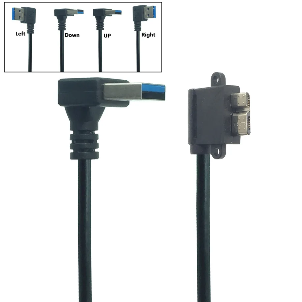 Câble USB 3.0 A mâle vers Micro B mâle, 90 degrés, 0.3M, angle vers le bas et gauche et droite, USB 3.0