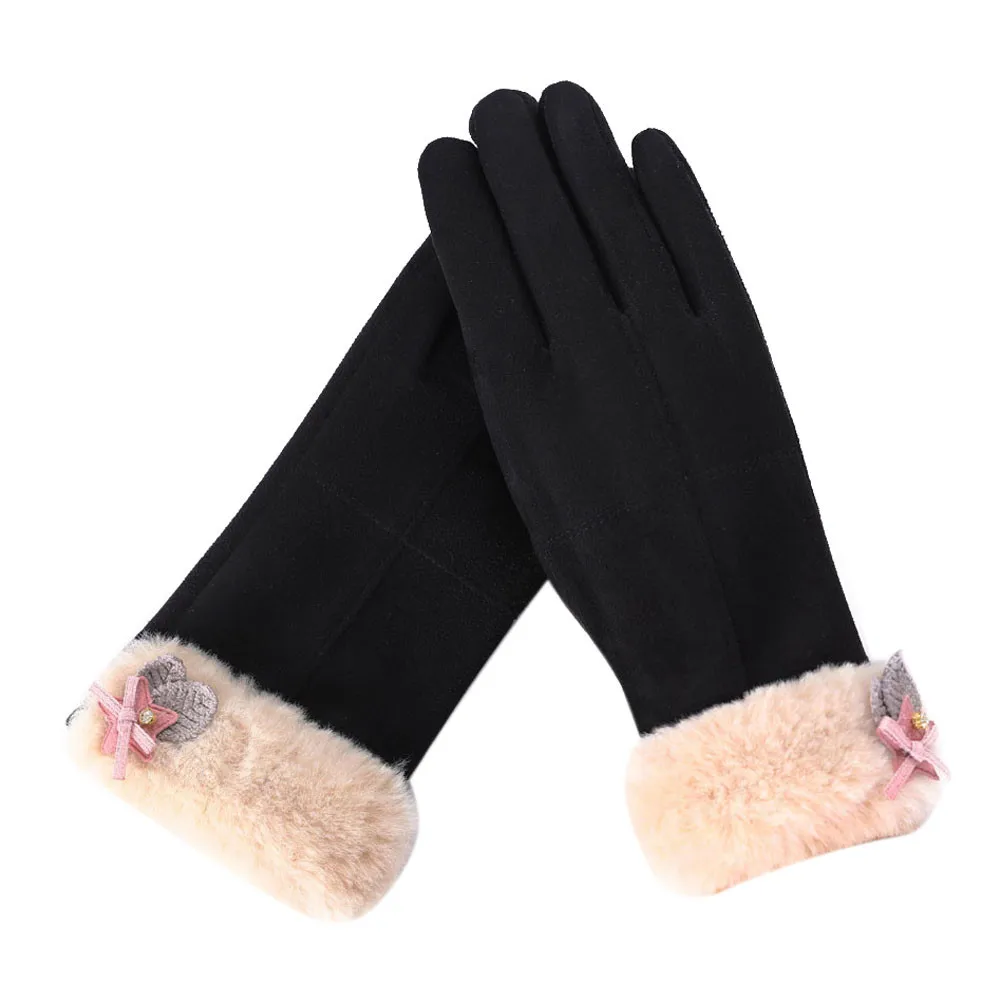 Модные женские теплые перчатки, зимние, одноцветные, полный палец руки, для улицы, спортивные перчатки, женские, теплые, перевернутые перчатки из искусственной замши, перчатки
